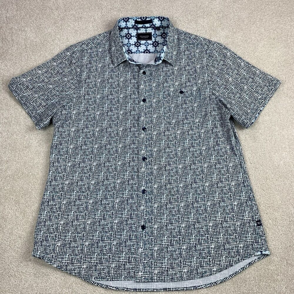 7 Diamonds 4 Way Stretch Fascination Street Men Woven Shirt Mens Large Button Up